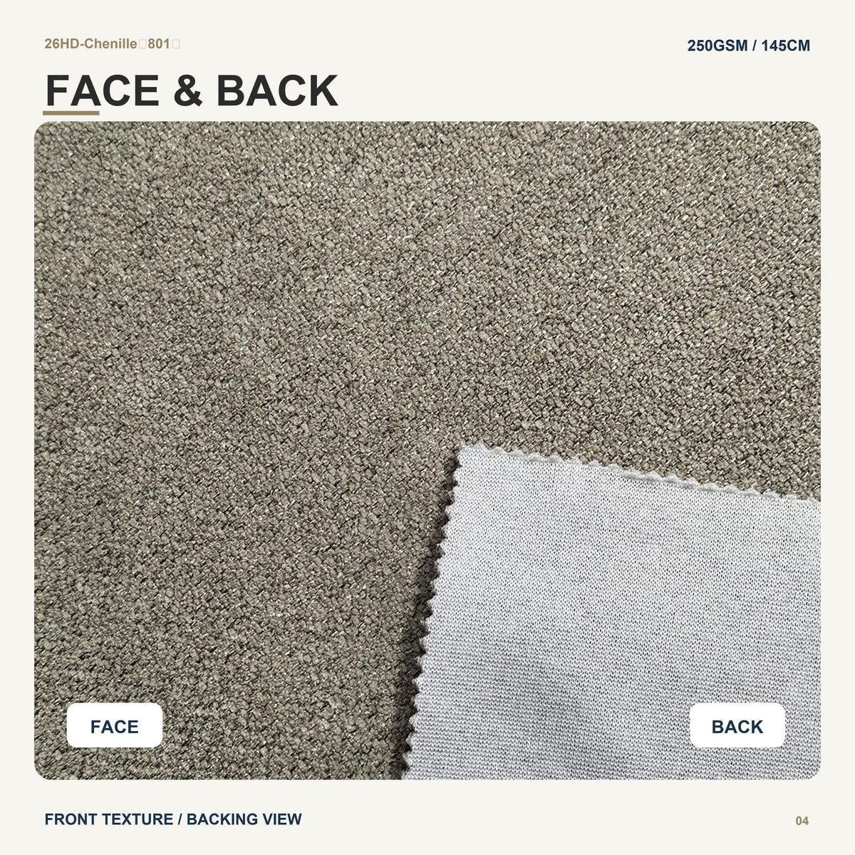 Chenille Sofa Fabric 330GSM 145CM White Fleece Backed 250GSM Face Material for Cushion Furniture Home Textile Upholstery