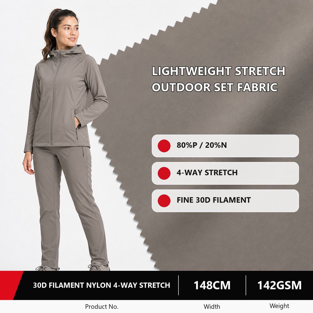 30D Four Way Stretch Laminated Outdoor Fabric 142GSM