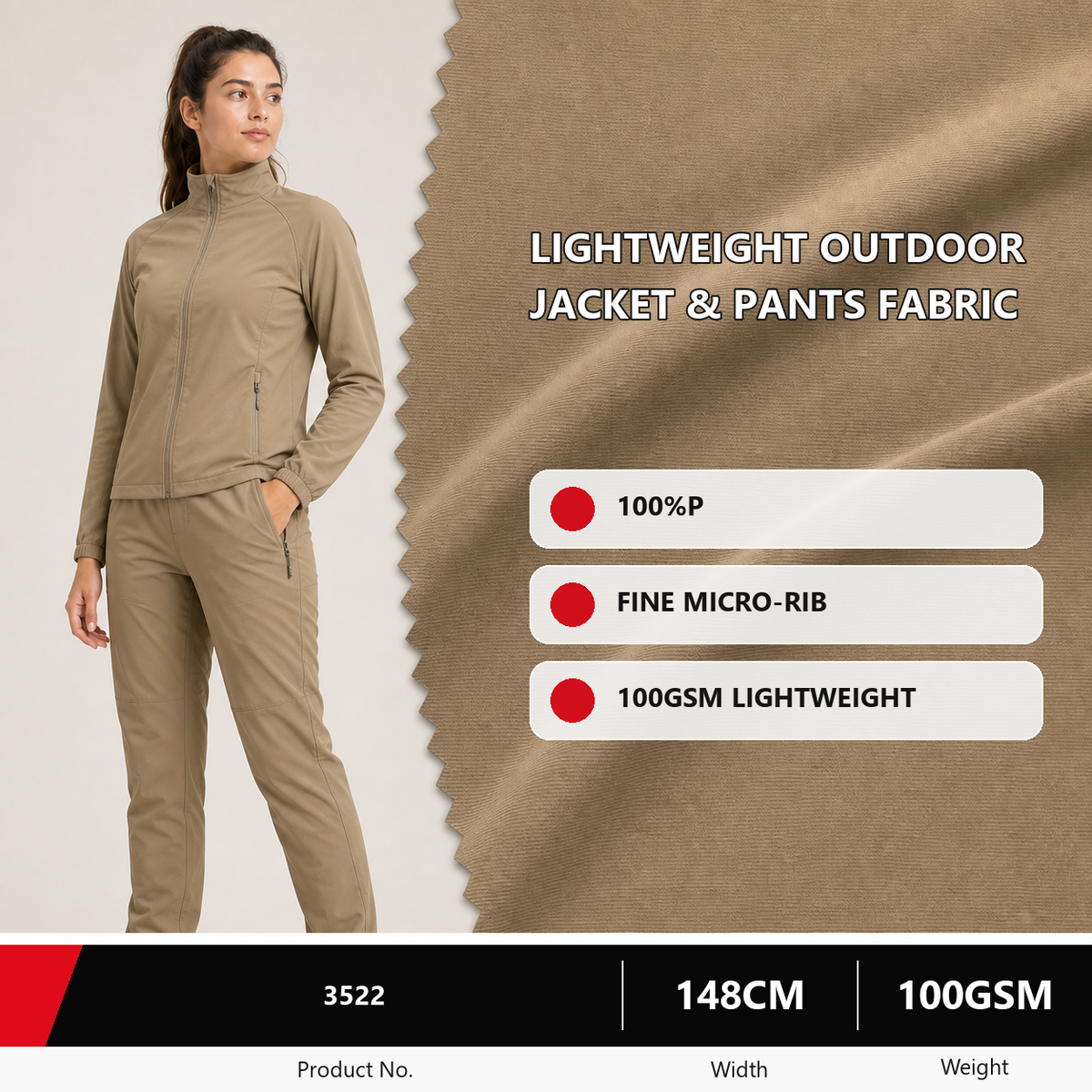 3522 Polyester Fabric for Trousers and Jackets 100GSM