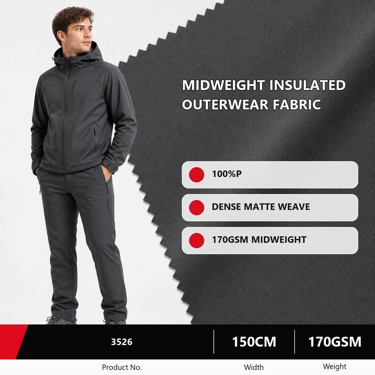 3526 Polyester Apparel Fabric for Trousers 170GSM