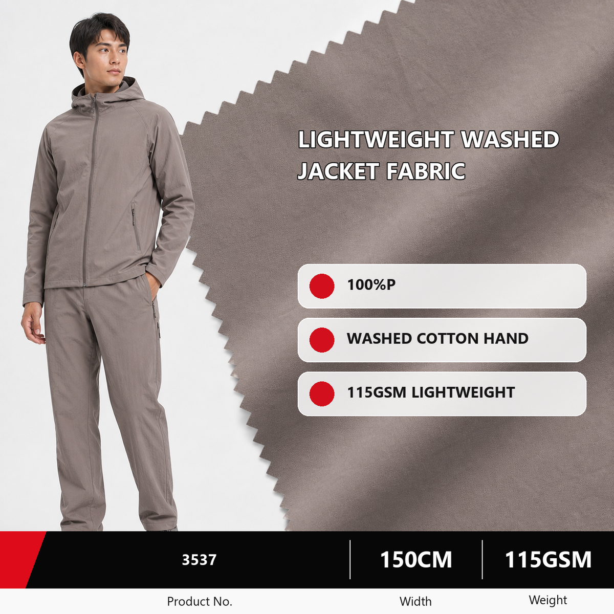 3537 Polyester Washed Cotton Look Fabric 115GSM