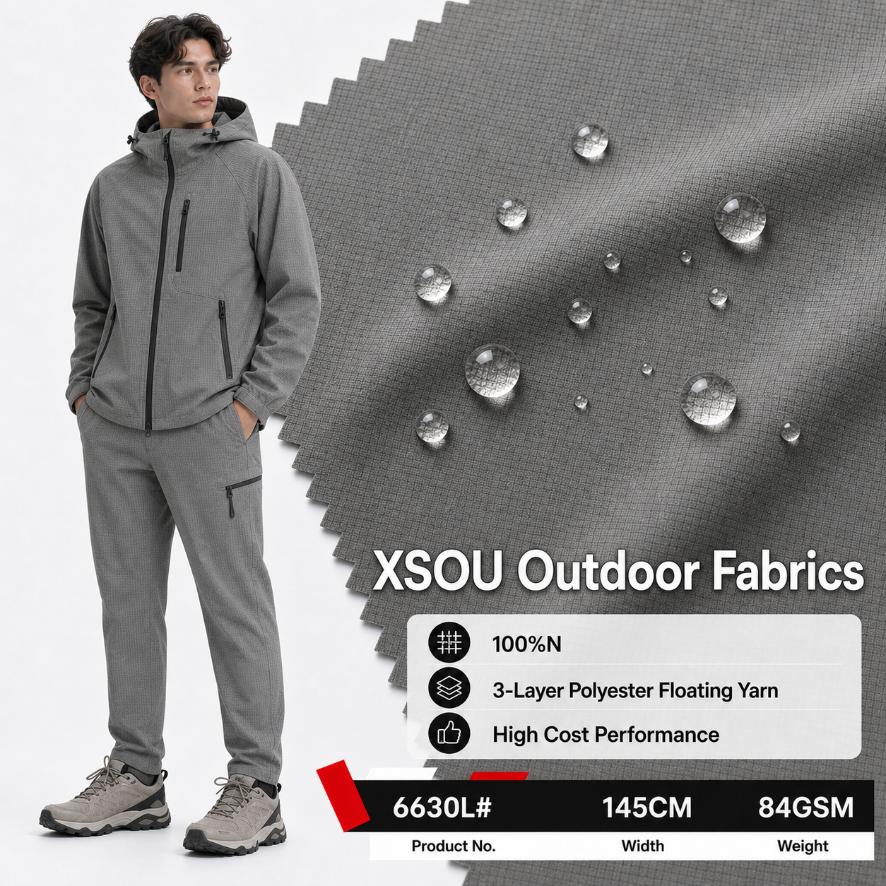 6630L# Lightweight Hard-Shell 3-Layer Nylon Fabric | 84GSM | Factory-Direct | Haida