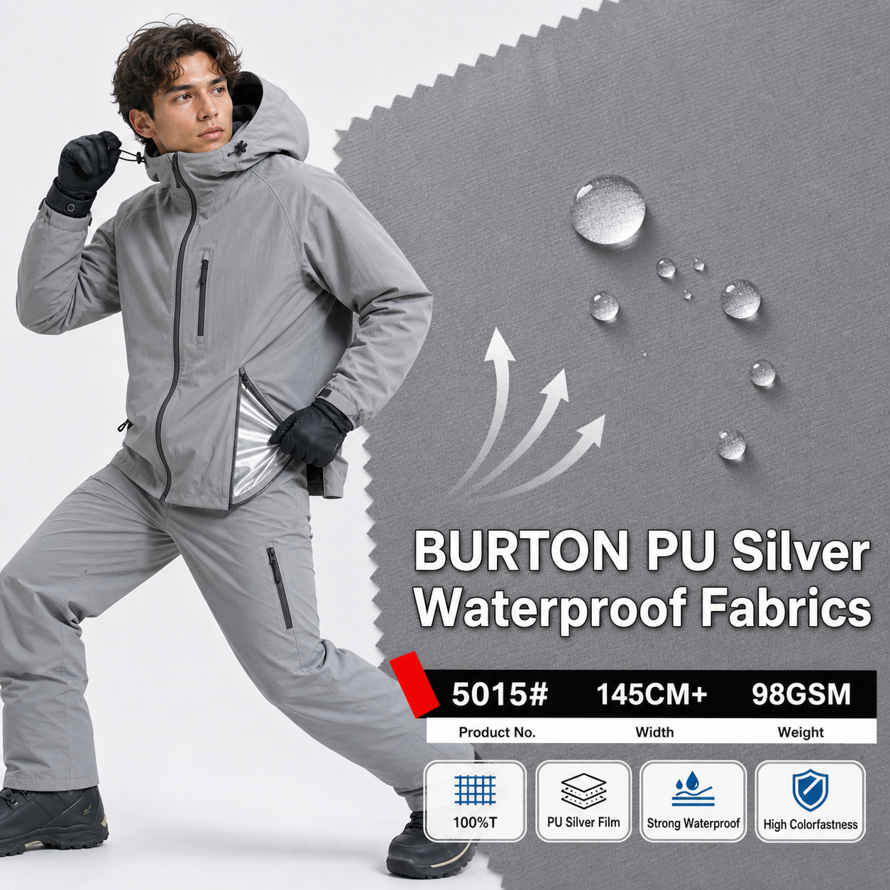 5015# PU Silver-Coated Laminated Velour Fabric | 360GSM | Factory-Direct | Haida
