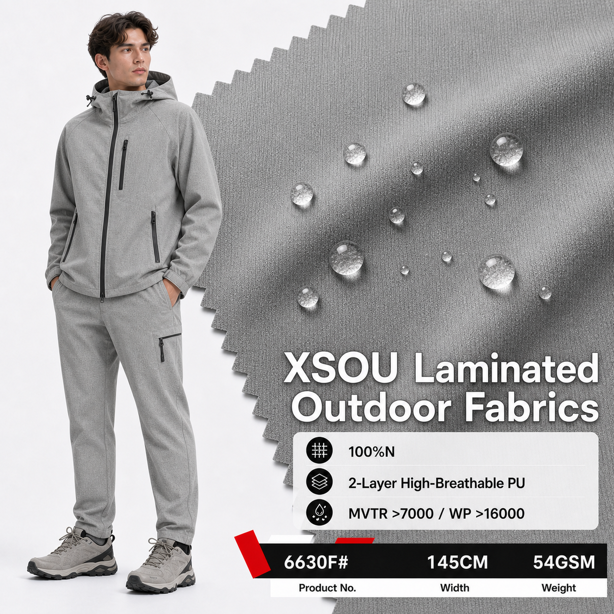 6630F# Nylon Waterproof Breathable PU Laminated Shell Fabric | 360GSM | Factory-Direct | Haida