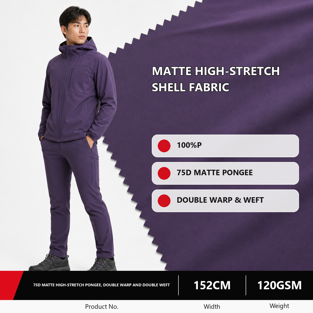 75D Matte Stretch Polyester Outdoor Pongee Fabric 120GSM