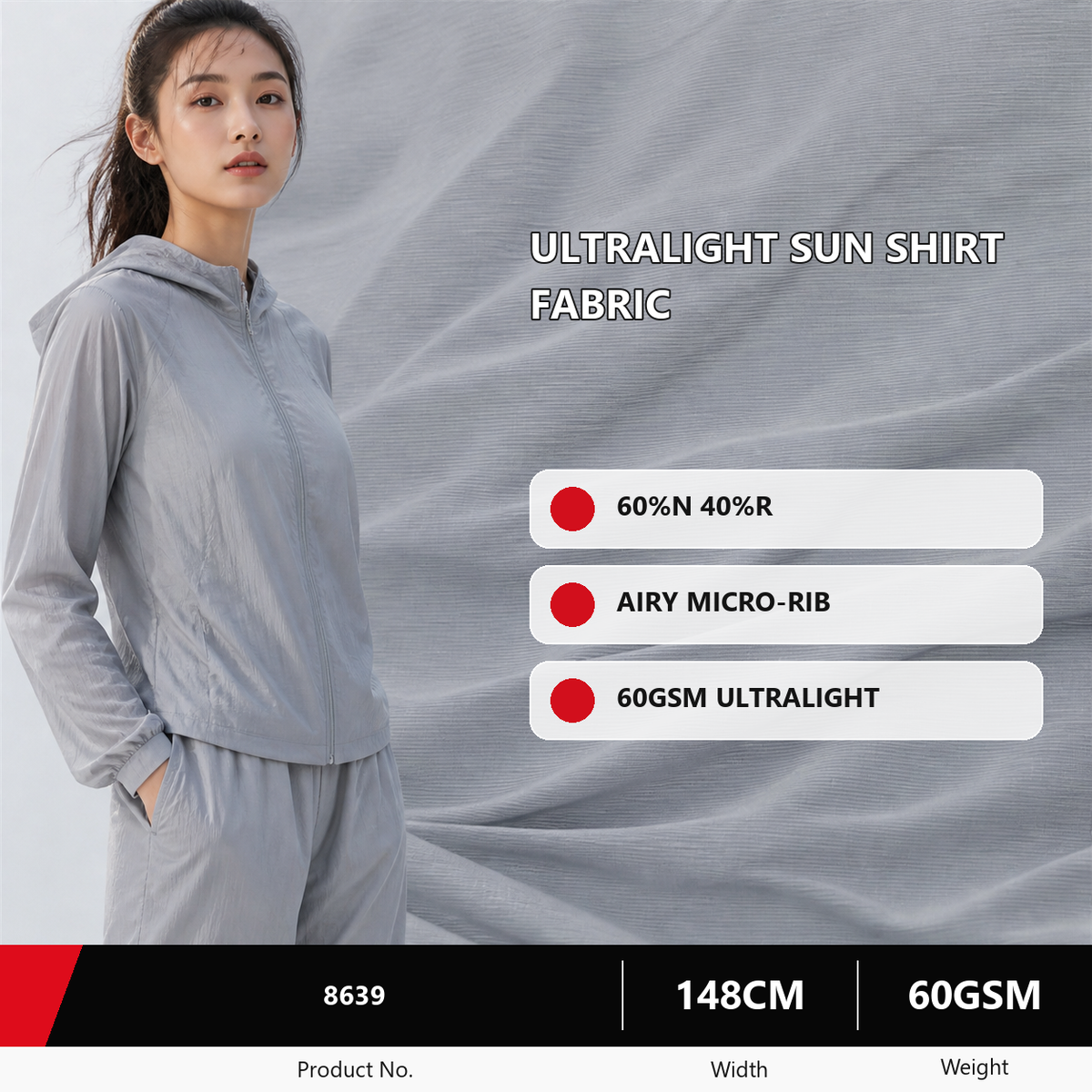 8639 Nylon Rayon Lightweight Sun-Protective Apparel Fabric 60gsm