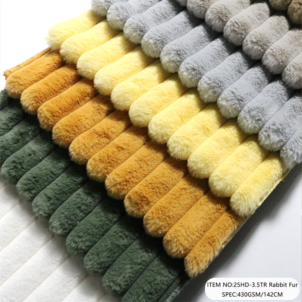 25HD-3.5TR Rabbit Fur Solid Corduroy Velour Sofa Upholstery Fabric Anti-Static FR