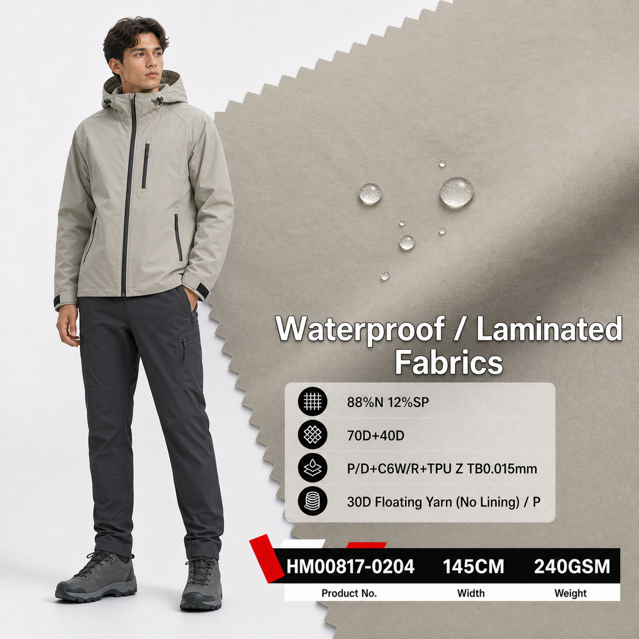 HM00817-0204 Waterproof Velour Fabric | 360gsm TPU Laminated