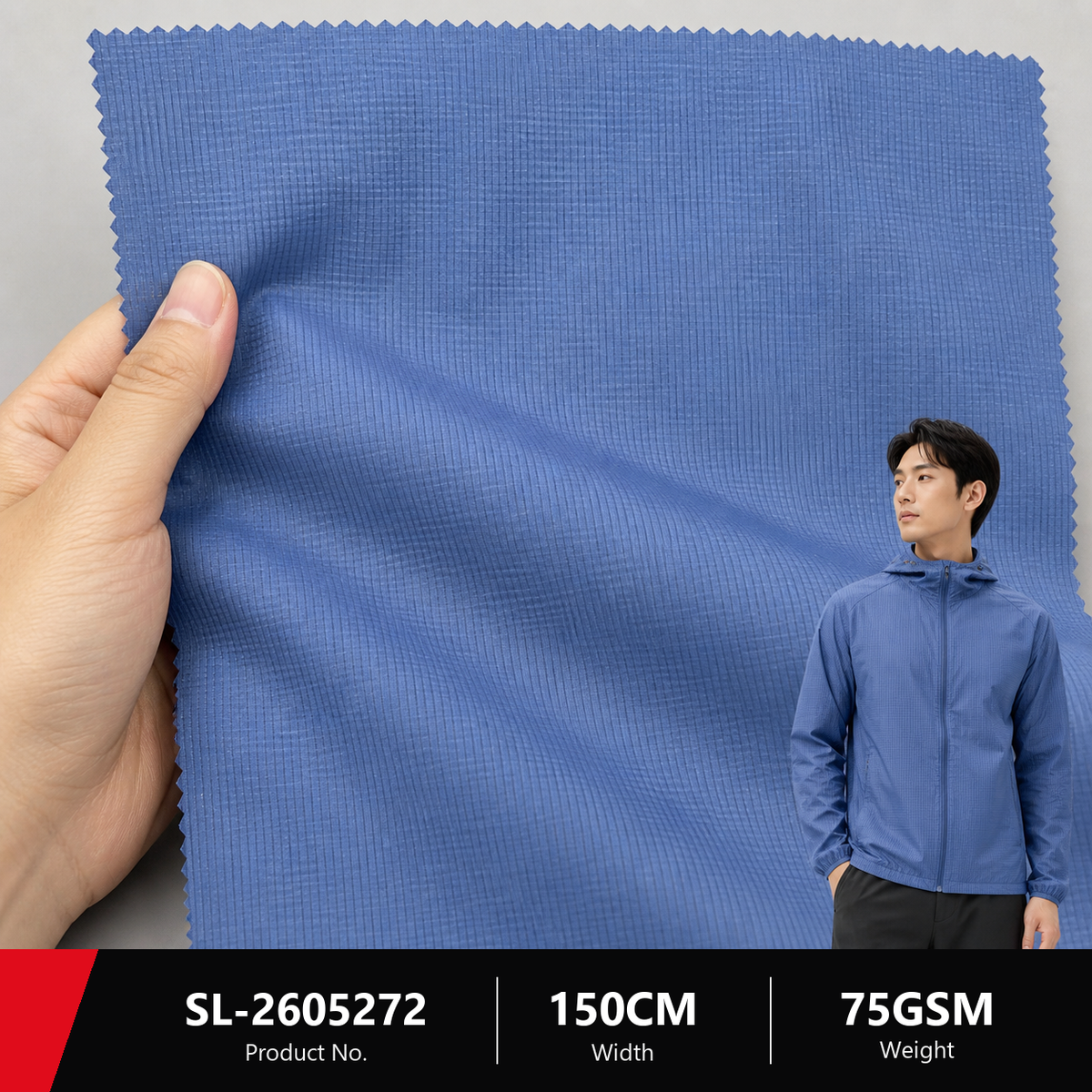 SL 2605272 75D Weft T8 Fine Stripe Apparel Fabric 90GSM