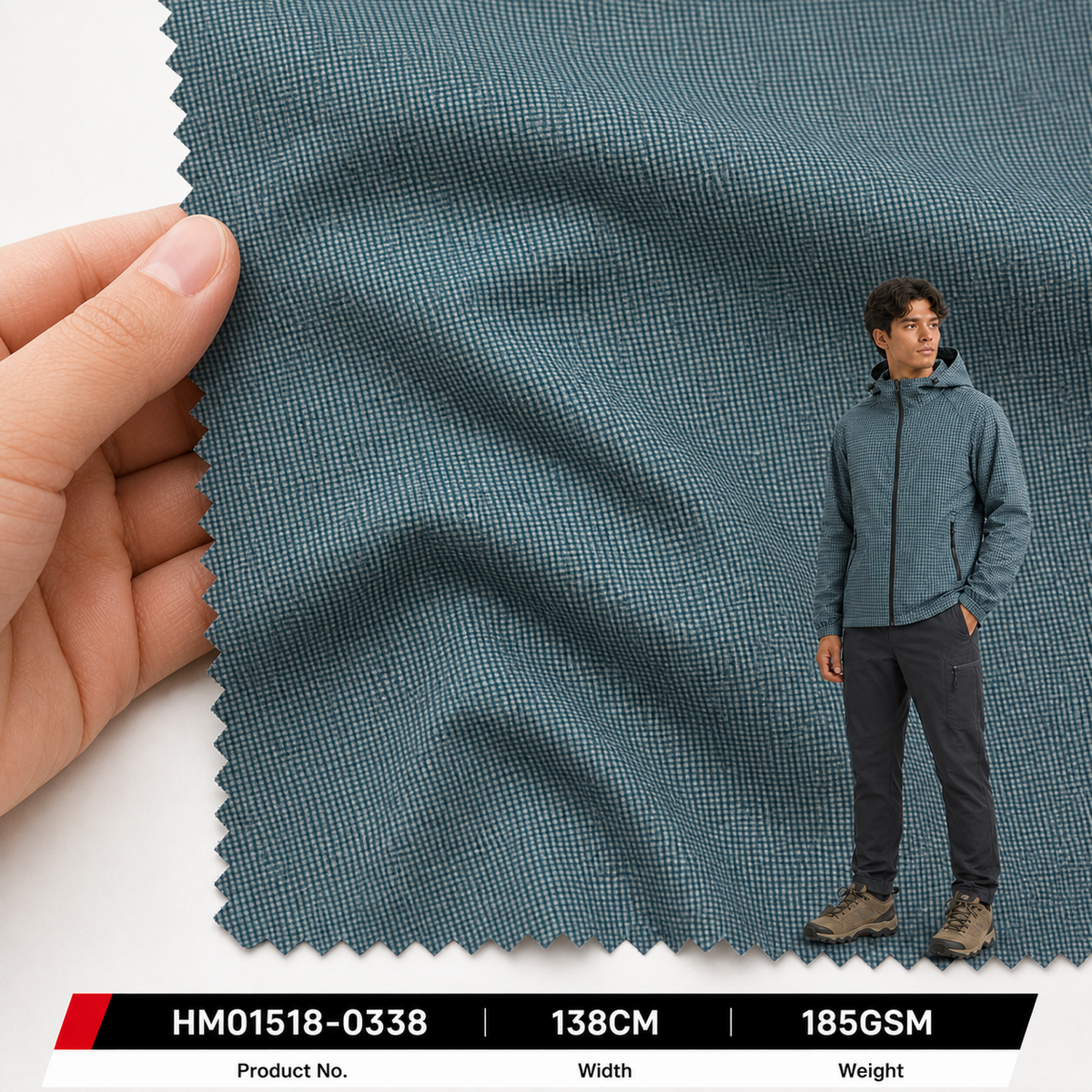HM01518 0338 Nylon Polyester Spandex 185GSM 138CM Two Tone Jacquard Brushed Soft Stretch C0 Water Repellent Outdoor Fabric