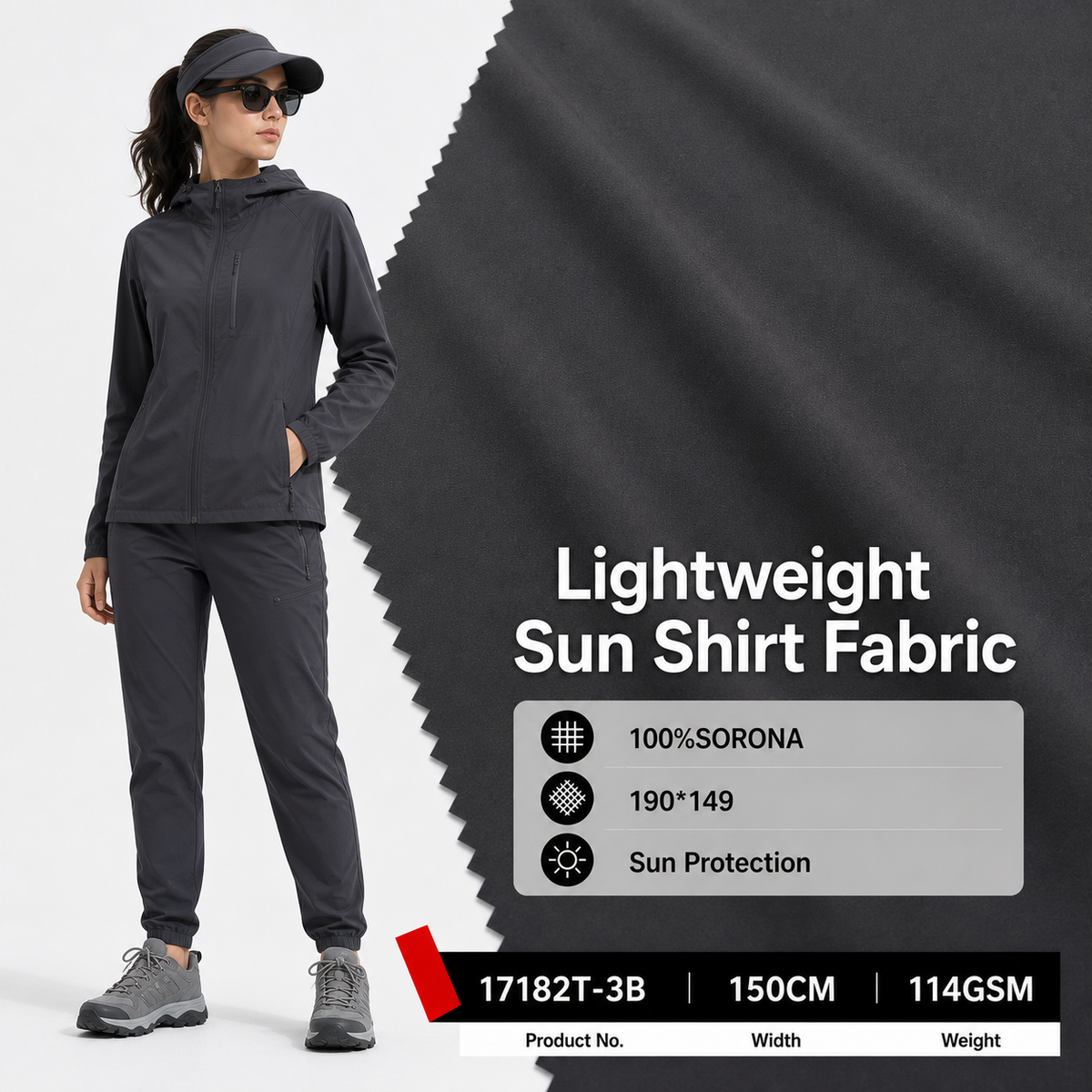 17182T 3B 100 Percent Sorona 114GSM 150CM 190 by 149 Density Lightweight for Sun Protection Clothing Production Apparel Fabric