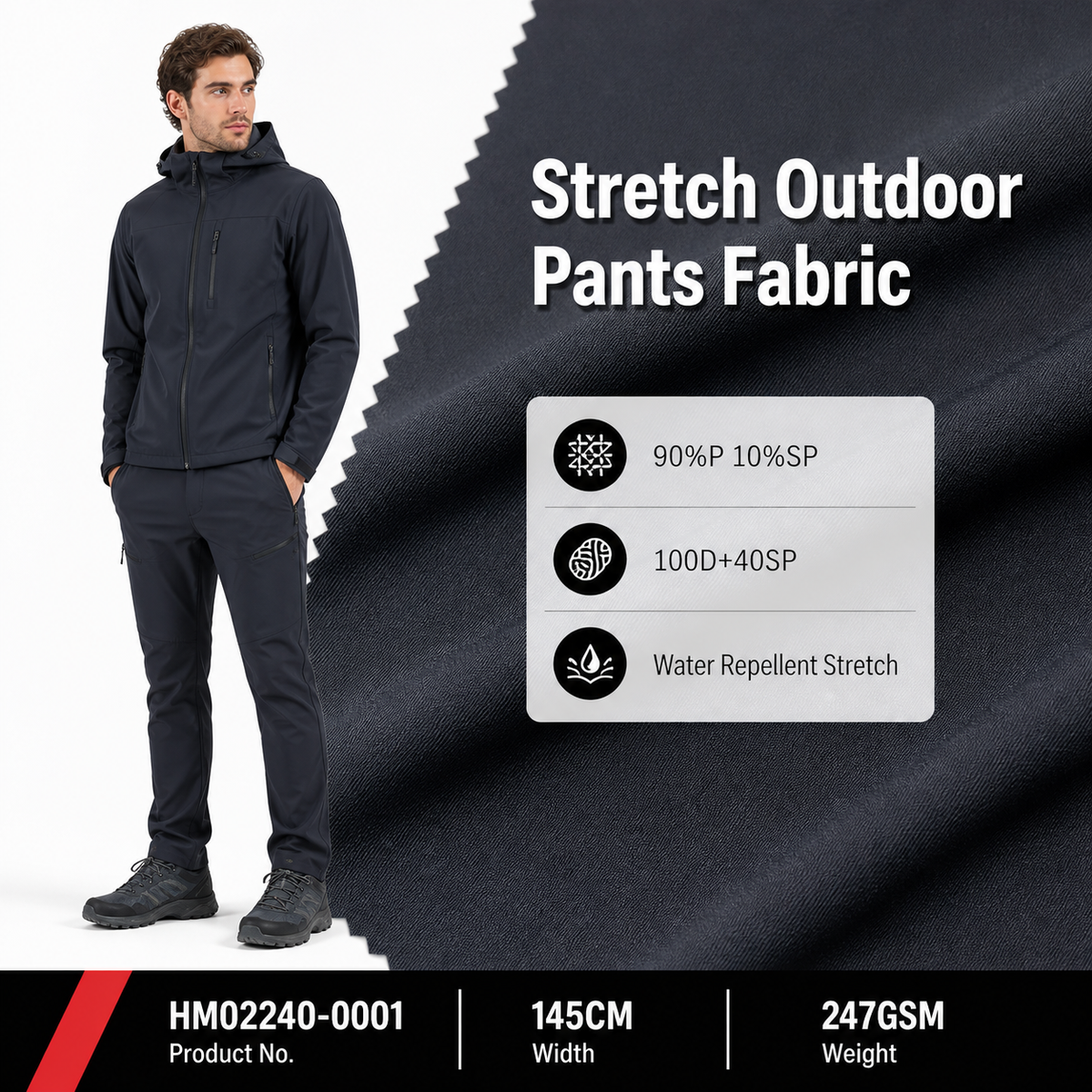HM02240 0001 Matte Double Face Twill Outdoor Fabric 247GSM