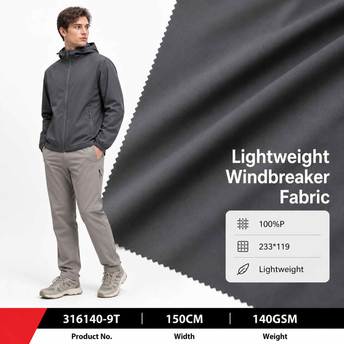 316140 9T 100 Percent Polyester 140GSM 150CM 233 by 119 Density Medium Weight Garment Sampling Wholesale Apparel Fabric
