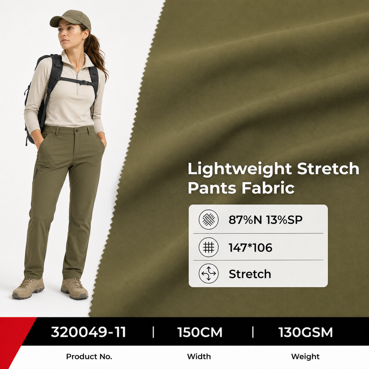 320049 11 87 Percent Nylon 13 Percent Spandex 130GSM 150CM 147 by 106 Density Lightweight Stretch Wholesale Apparel Fabric