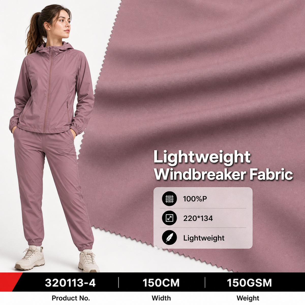 320113 4 100 Percent Polyester 150GSM 150CM 220 by 134 Density Medium Weight Garment Sampling Bulk Production Apparel Fabric