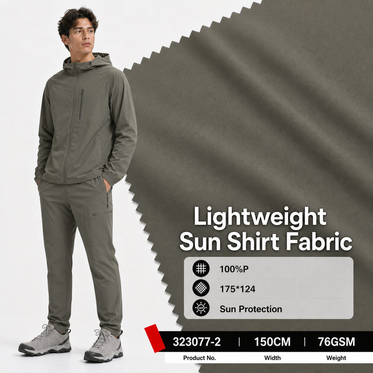 323077 2 100 Percent Polyester 76GSM 150CM 175 by 124 Density Lightweight for Sun Protection Clothing Production Apparel Fabric