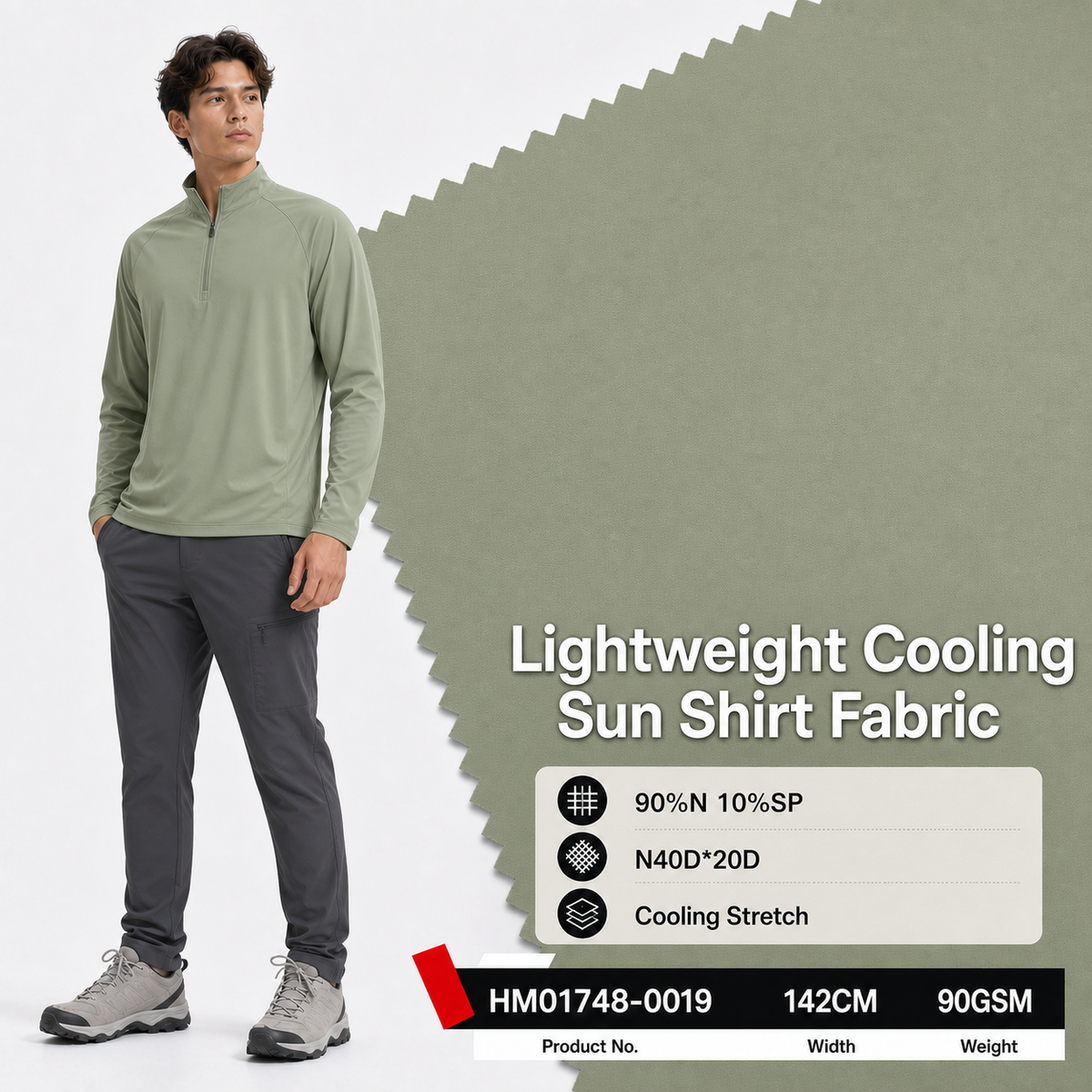 HM01748 0019 90 Percent Nylon 10 Percent Spandex 90GSM 142CM Seaweed Cooling Breathable Soft Four Way Stretch Apparel Fabric