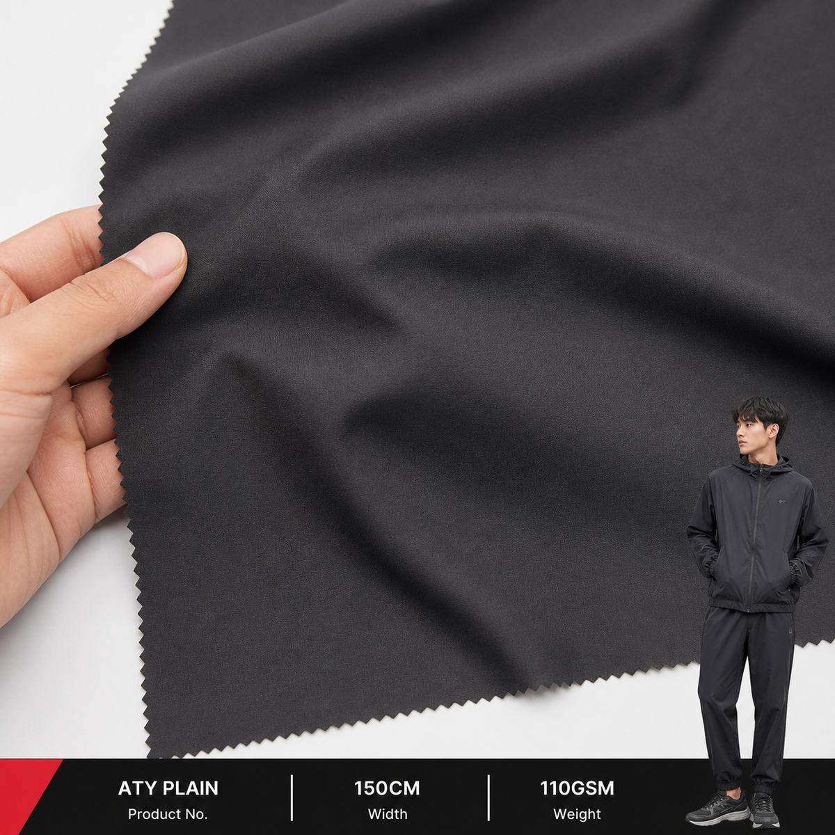 ATY Plain 90D by 75D T8 Polyester Apparel Fabric 110GSM