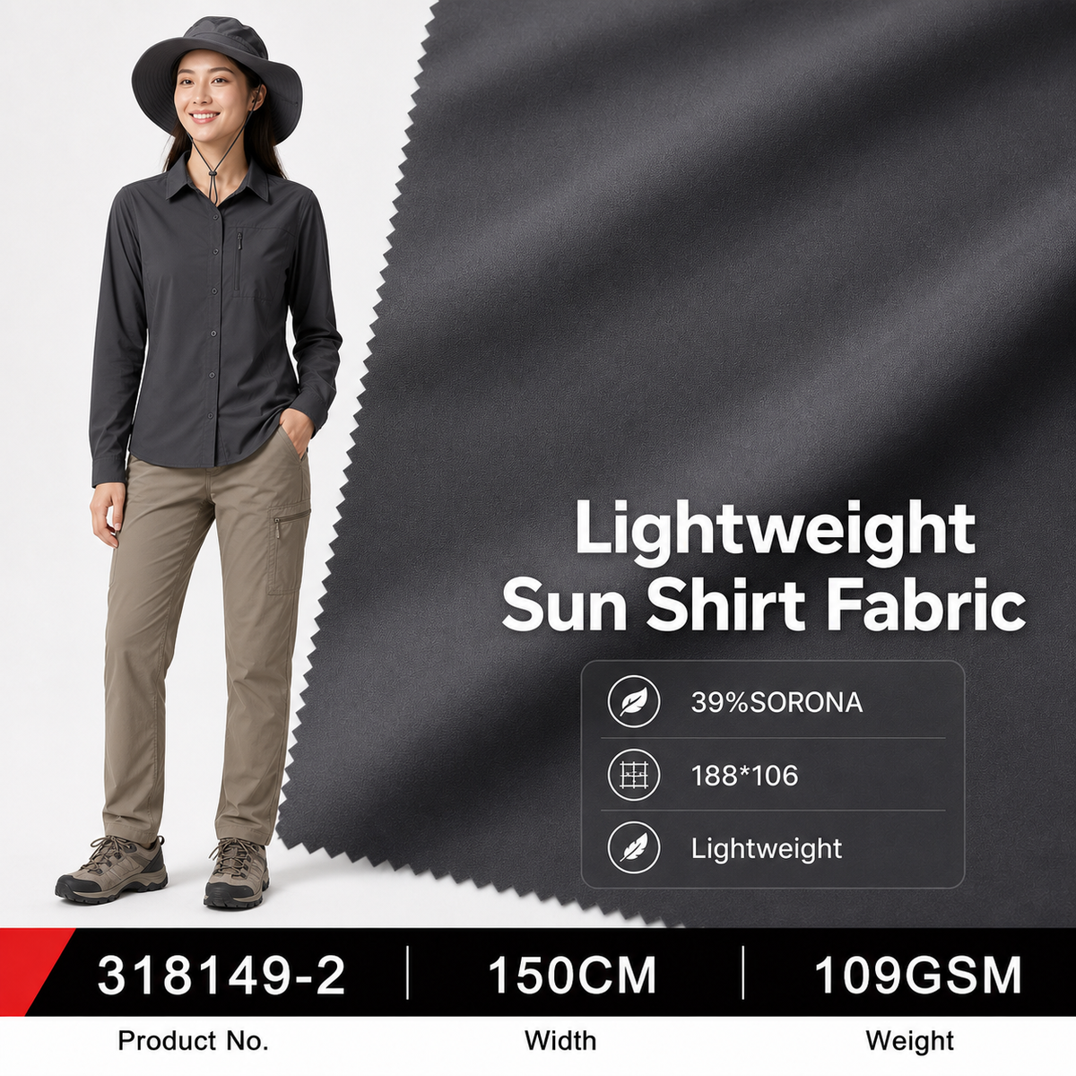 318149 2 Documented 39 Percent Sorona Content 109GSM 150CM 188 by 106 Density Lightweight Garment Sampling Apparel Fabric