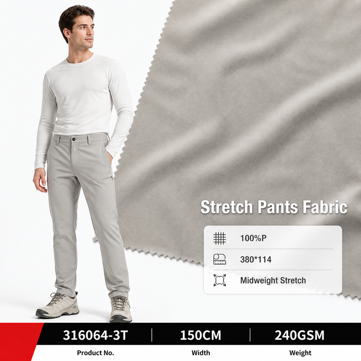 316064 3T 100 Percent Polyester 240GSM 150CM 380 by 114 Density Heavy Weight for Trousers Production Wholesale Apparel Fabric
