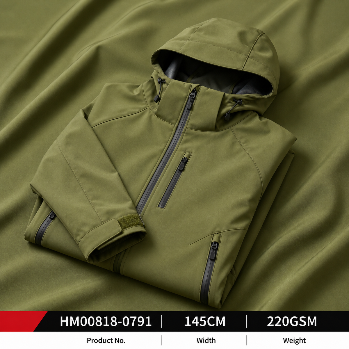 HM00818 0791 High Stretch Double Warp Weft 100 Percent Polyester 220GSM 145CM C6 Water Repellent TPU Membrane Pongee Fabric
