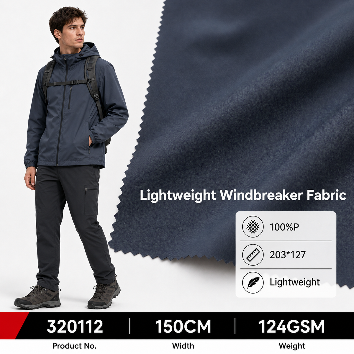 320112 100 Percent Polyester 124GSM 150CM 203 by 127 Density Lightweight Fashion Garment Production Wholesale Apparel Fabric