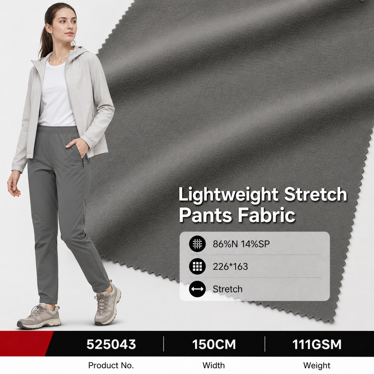 525026 85 Percent Nylon 15 Percent Spandex 155GSM 150CM 180 by 113 Density Stretch Fashion Garment Wholesale Apparel Fabric