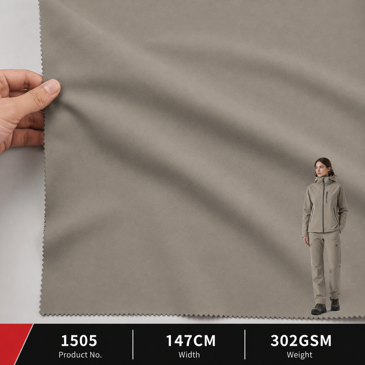 1505 150D Matte Three Layer Outdoor Fabric 302GSM