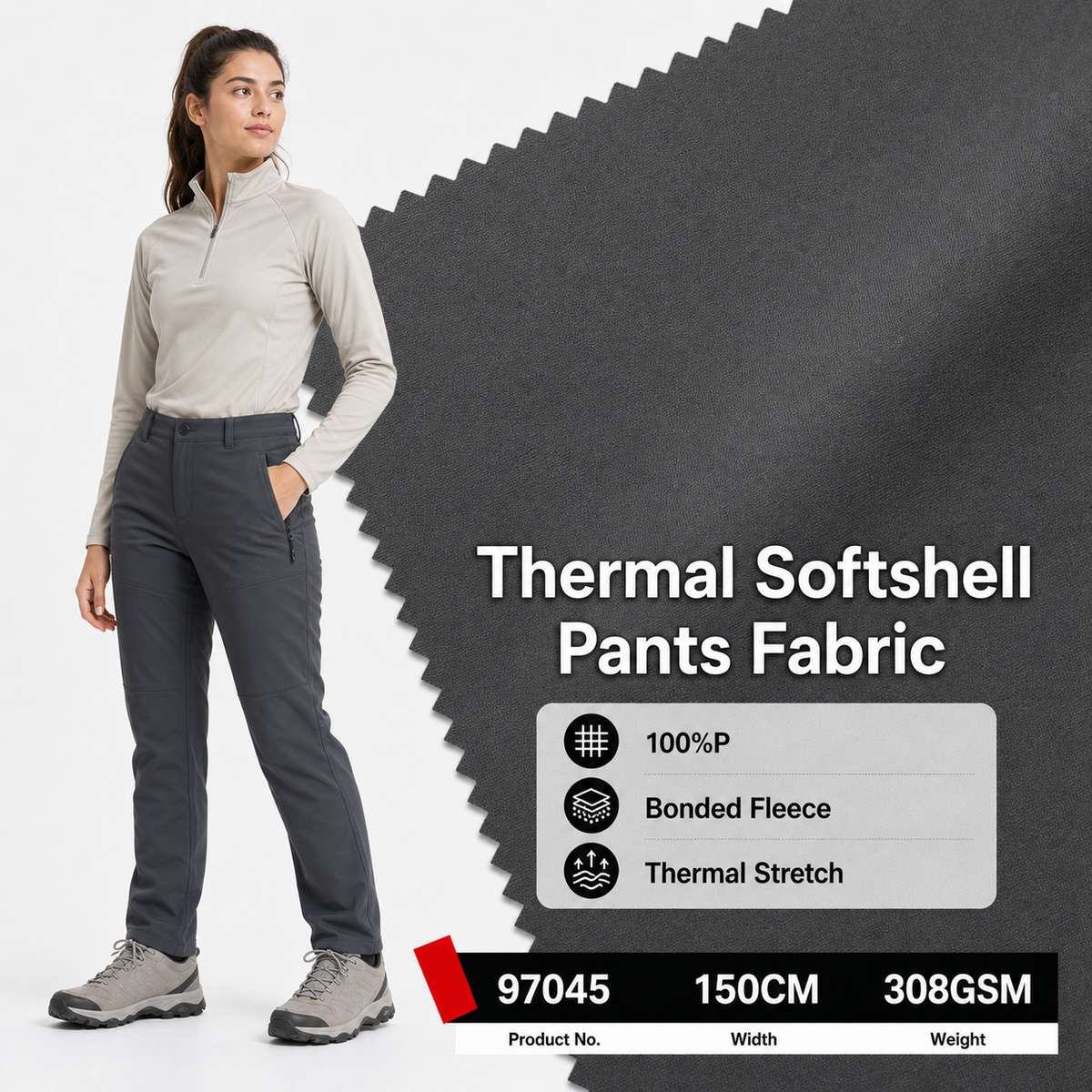 97045 70D Four Way Stretch 100 Percent Polyester 308GSM 150CM Two Layer Horizontal Stripe 160G Polar Fleece Outdoor Fabric