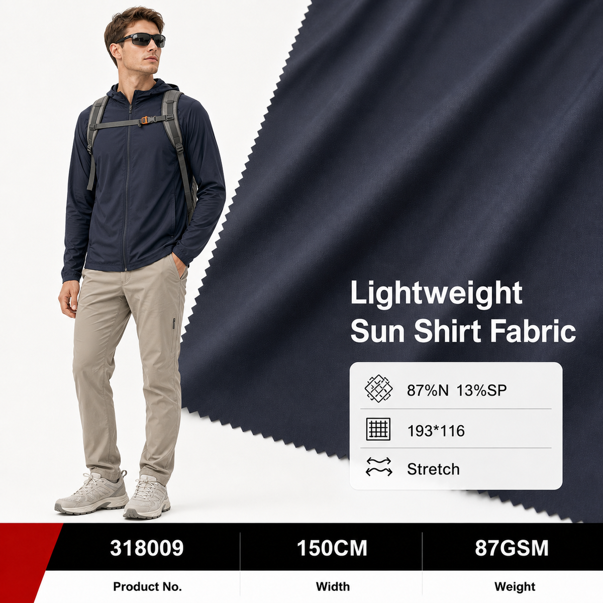 318009 87 Percent Nylon 13 Percent Spandex 87GSM 150CM 193 by 116 Density Lightweight Stretch Wholesale Apparel Fabric
