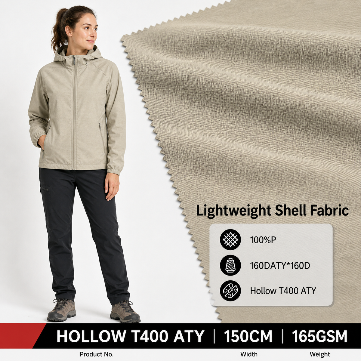 Hollow T400 160D ATY Polyester Apparel Fabric 165GSM
