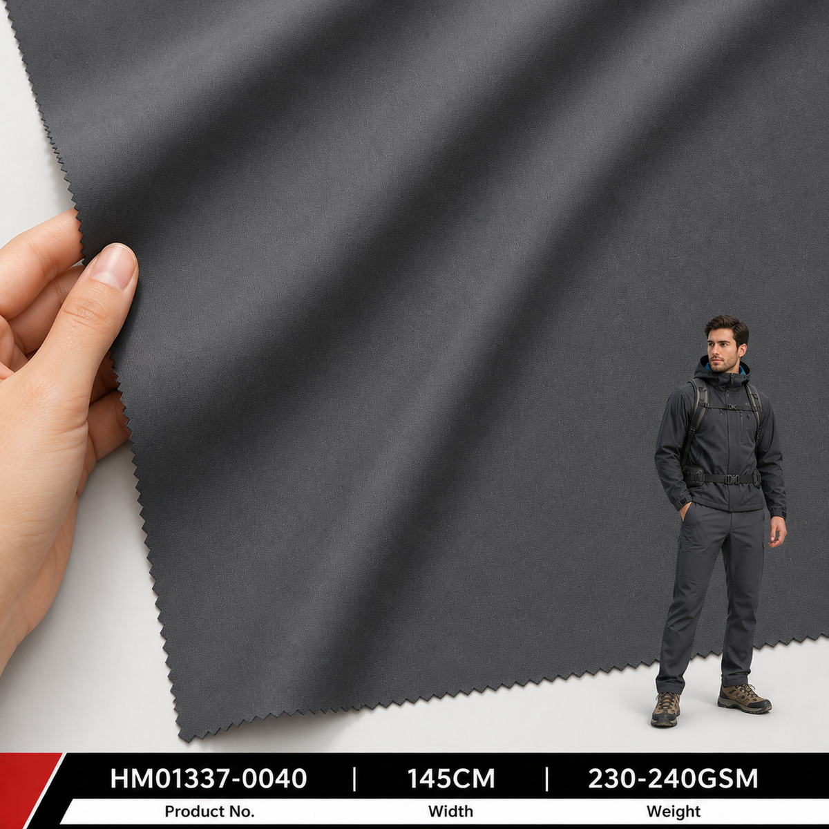 HM01337 0040 93 Percent Nylon 7 Percent Spandex 230 to 240GSM 145CM Matte Double Weft Twisted C6 Water Repellent Outdoor Fabric