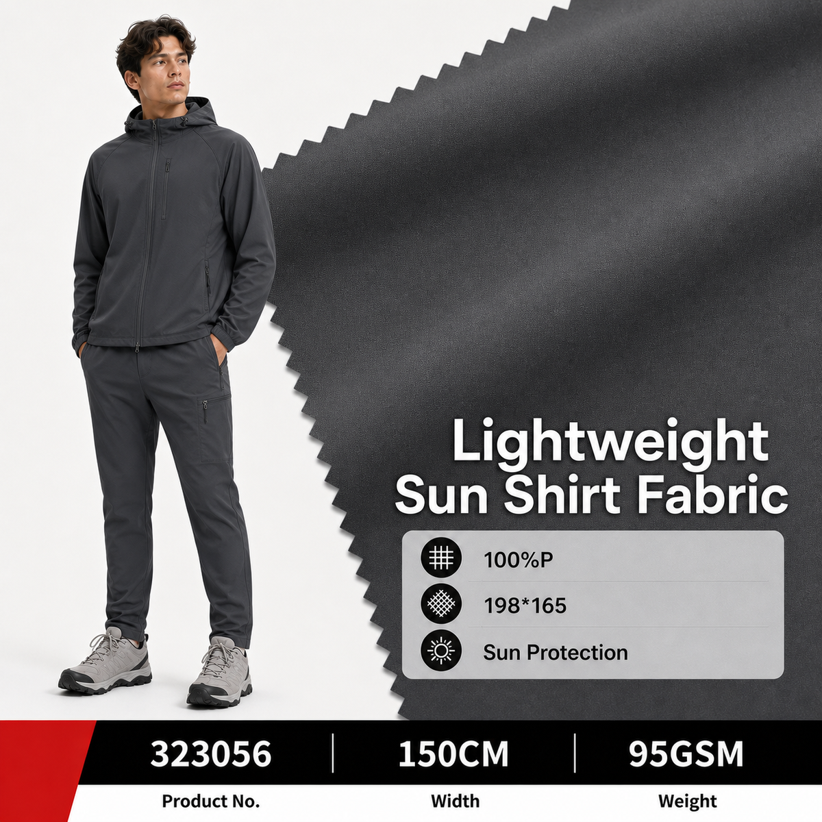 323056 100 Percent Polyester 95GSM 150CM 198 by 165 Density Lightweight for Sun Protection Clothing Production Apparel Fabric