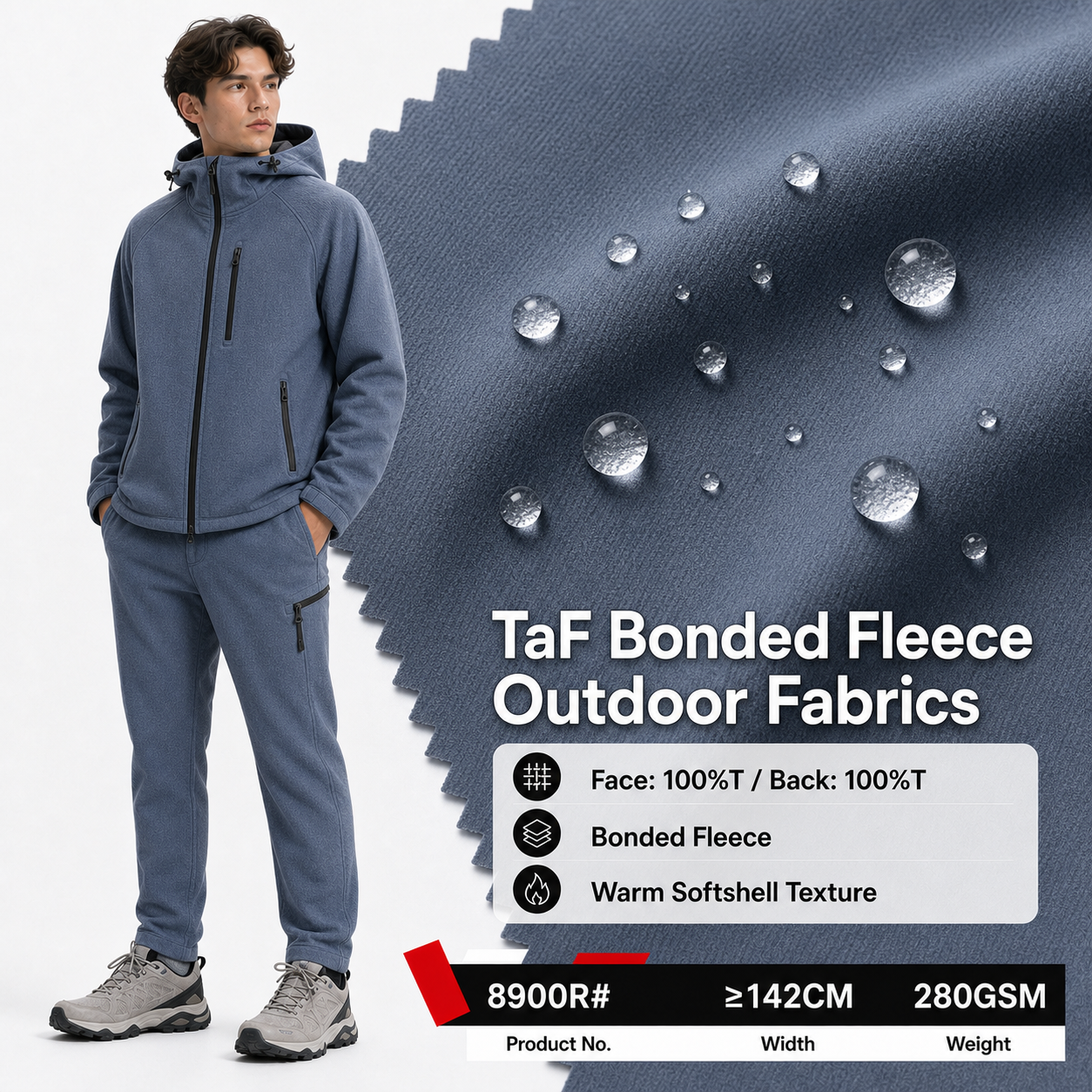 8900R# Bonded Fleece Fabric | 360GSM | Factory-Direct | Haida