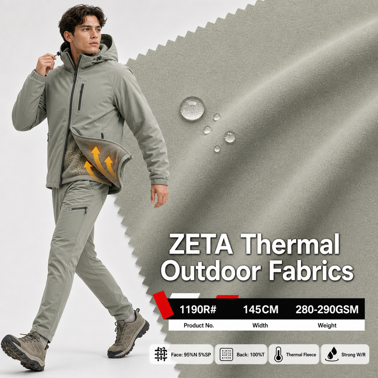 1190R# Far-Infrared Bonded Fleece Soft-Shell Fabric | 280GSM | Factory-Direct | Haida