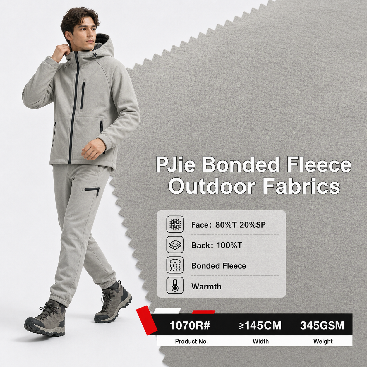 1070R# 4-Way Stretch Bonded Fleece Thermal Fabric | 345GSM | Factory-Direct | Haida
